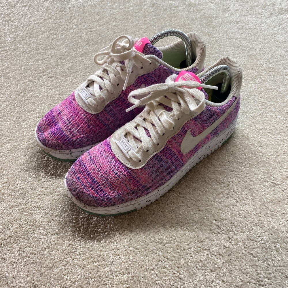 Nike Air Force 1 Crater Flyknit Sneakers Shoes‎ Womens 9.5 Pink Purple White
